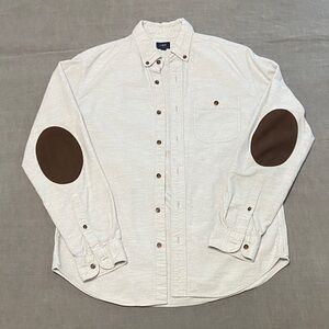 J. Crew Light Gray Shirt with Brown Buttons & elbow patches